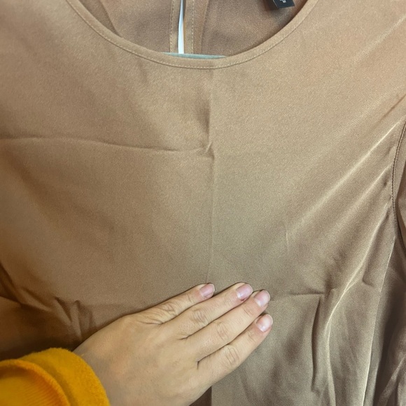 Express Golden Tan Satin Short Sleeve Popover Blouse - Picture 5 of 5
